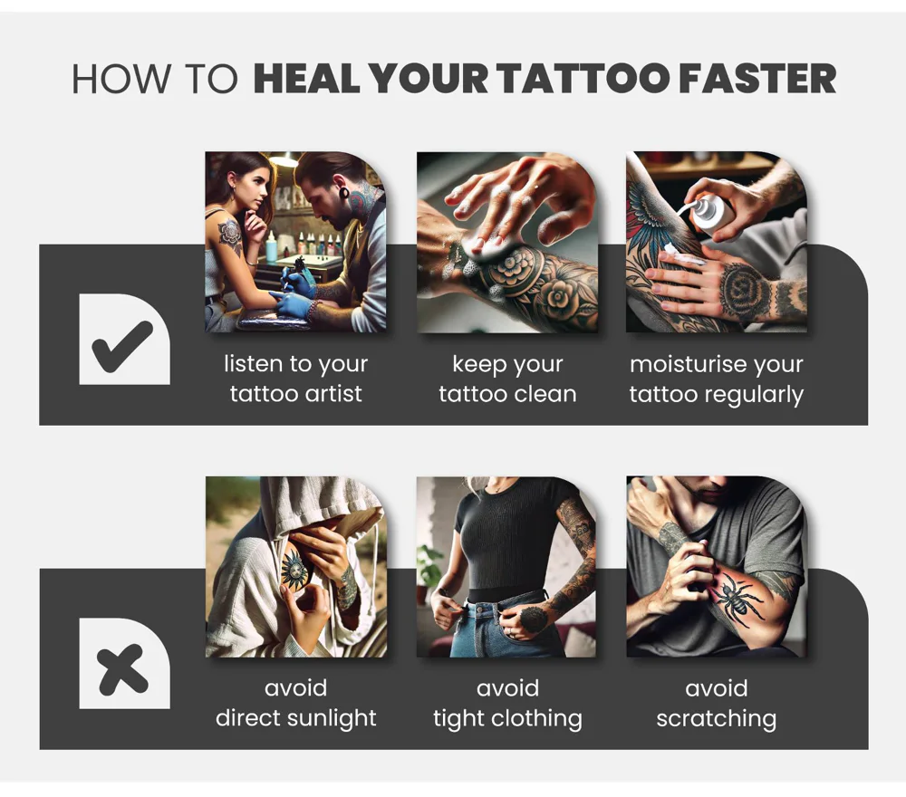 Tips to accelerate tattoo healing: dos and don'ts for faster recovery.