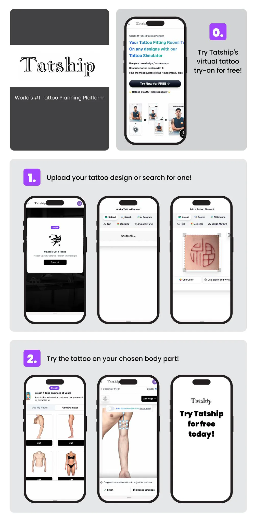Try Tatship's virtual tattoo try-on for free today!