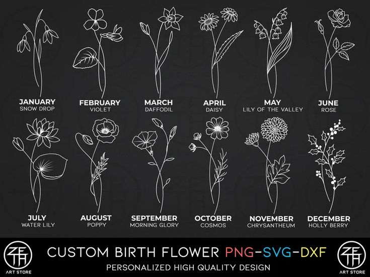 Personalized Birth Flower Tattoo Design: Custom Name Art (PNG, SVG, DXF) -  Etsy