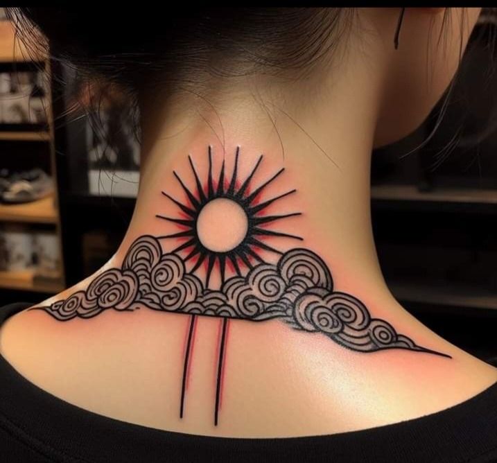Sunlight neck tattoo woman