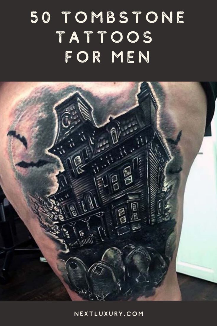 50 Tombstone Tattoos For Men - Memorial Stone Designs