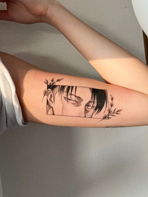 by @potato.tats on insta #leviackerman #attackontitan #leviackermantattoo  #mangapanel #tattoo