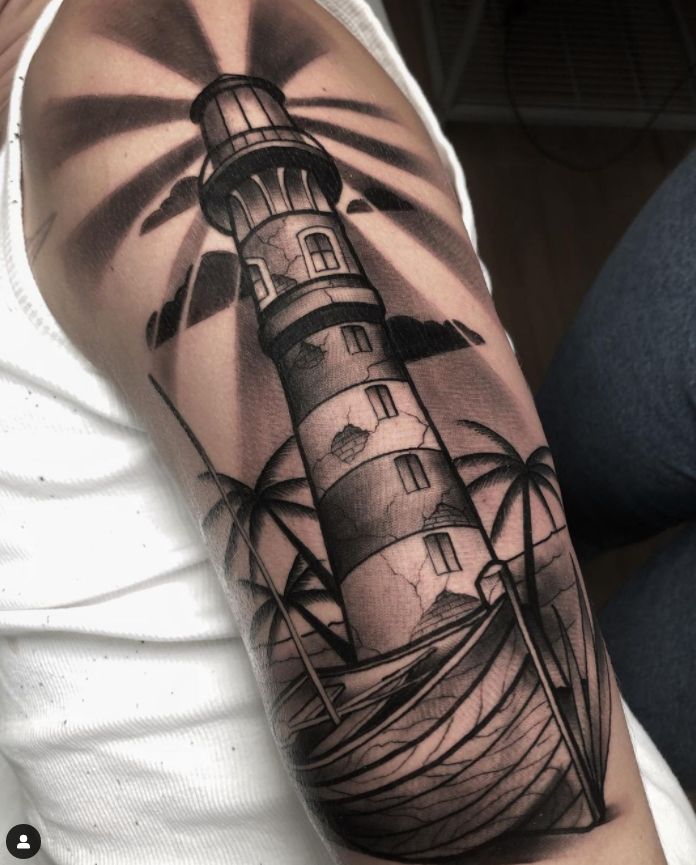 Sketched LightHouse Tattoo: 42 Great And Amazing Lighthouse Tattoo Ideas