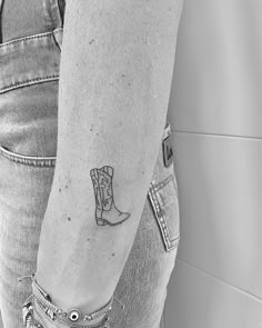 Fine Line Cowboy Boot Tattoo