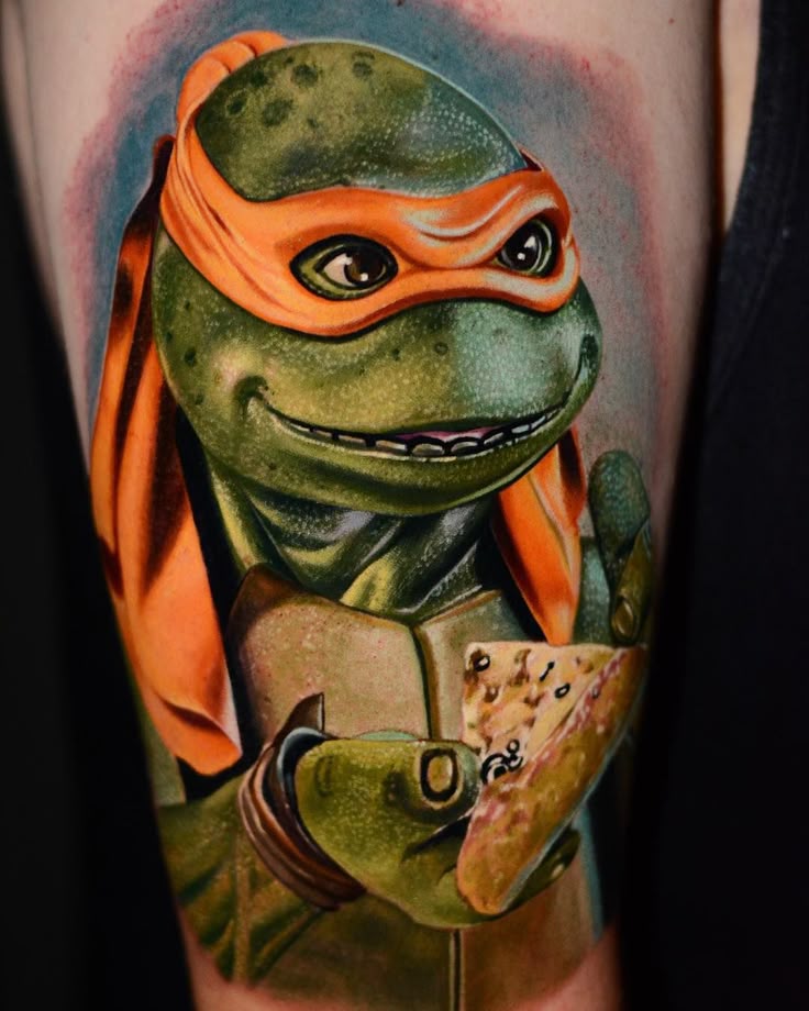 Teenage Mutant Ninja Turtles Michaelangelo tattoo Ben Ochoa on Instagram:  “Here are some detail shots of Mikey from the other day. Thanks for looking  for tattoo inquiries email me at benochoaart@gmail.com…”