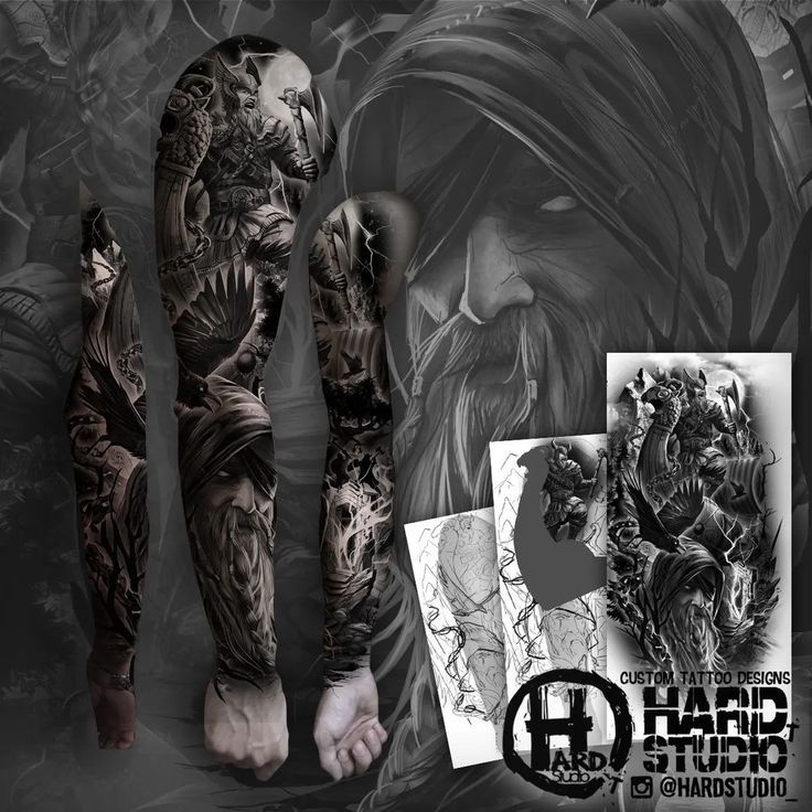 Custom tattoo designs | Druid | Chain | Vikings | Raven | Black and grey |  Sketch by order