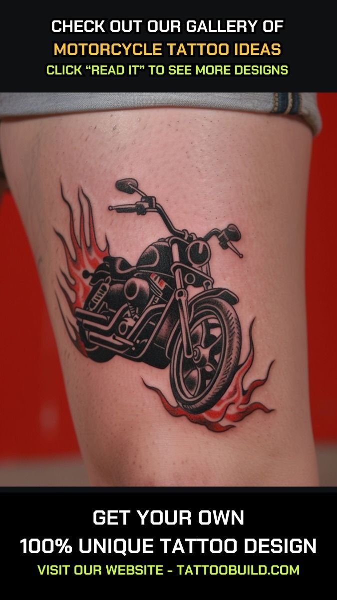 Motorcycle Tattoo Ideas: motorcycle and flames tattoo