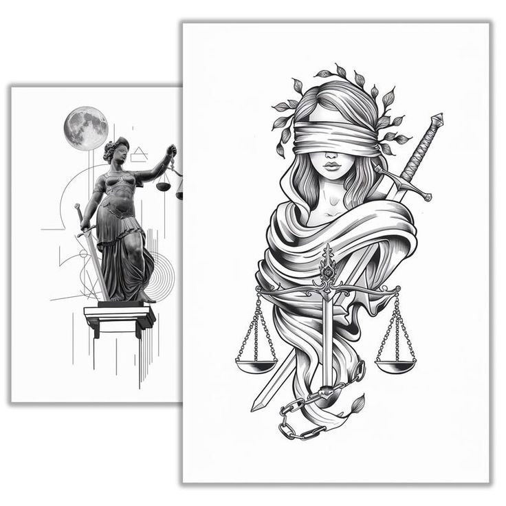 Themis Justice Tattoo Sketch | Goddess of Justice Tattoo Design | Lady Justice  Tattoo Art | Mythological Tattoo Sketch - Etsy