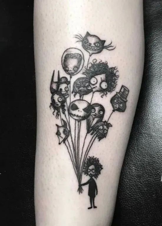 Tim Burton's Character Balloon Tattoo