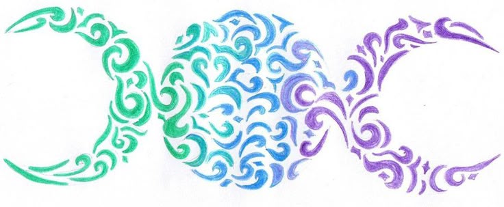 colored triple moon tattoo idea