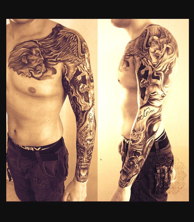 INDIA M♛☠✦✦✦ HEAVEN & HELL ,ANGELS & DEMONS TATTOO SLEEVE, IG @makinucci