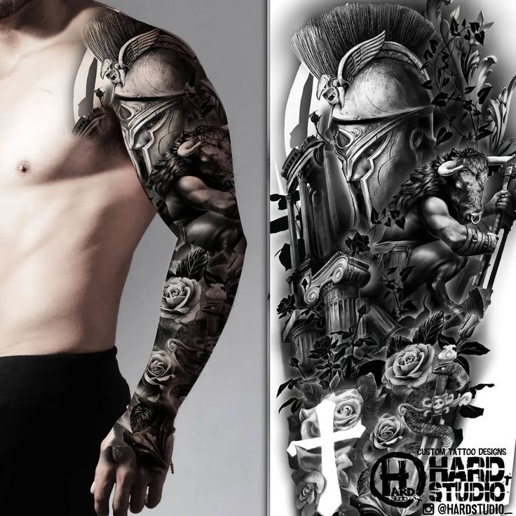 Greek Warrior and Minotaur Tattoo