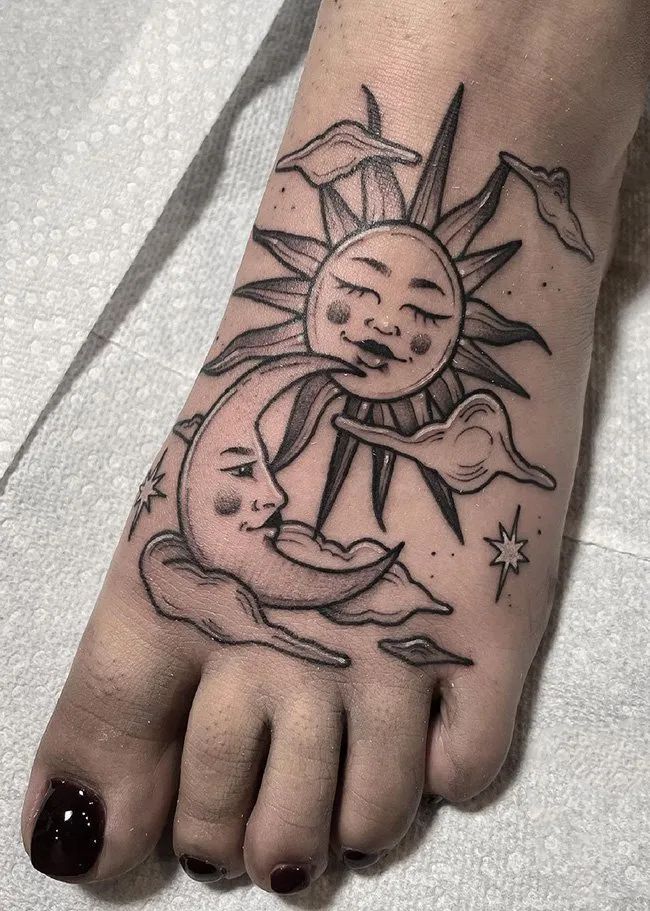 100 Stylish Sun And Moon Tattoos (Unique Sun and Moon Tattoo Design For  Feet)
