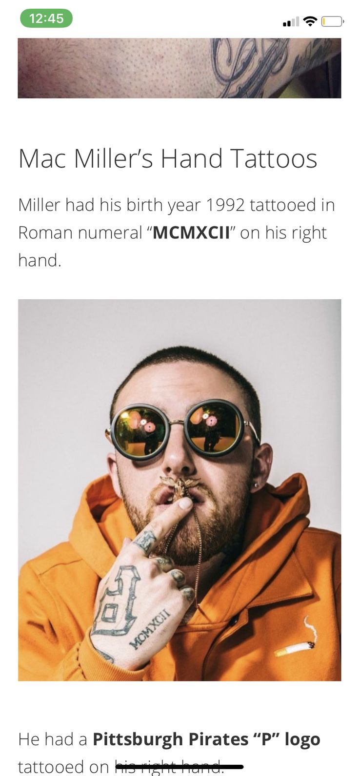 Mac Miller Roman Numerals 1992 tattoo