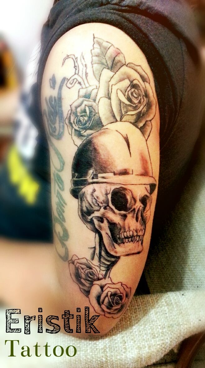 construction skull tattoo