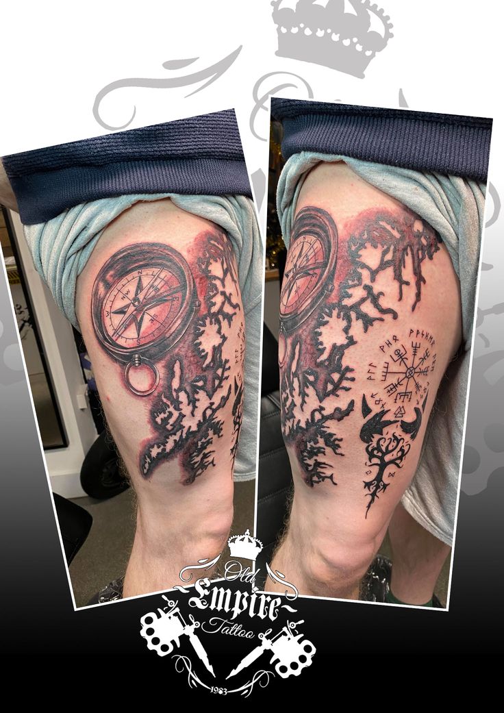 Awesome Norway and Viking tattoo session! #Treeoflife #treeoflifetattoo # Norway #coastline #Viking #VikingTattoo #Norse #Norsetattoo #Thightattoo #Guyswithtattoos #Largetattoo #oldempiretattoo @OldEmpireTattoo