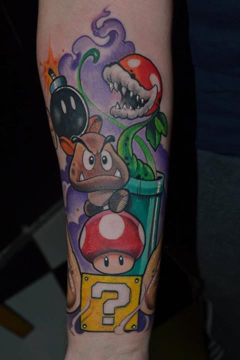 Mario tattoo, Nintendo tattoo, Super mario tattoo