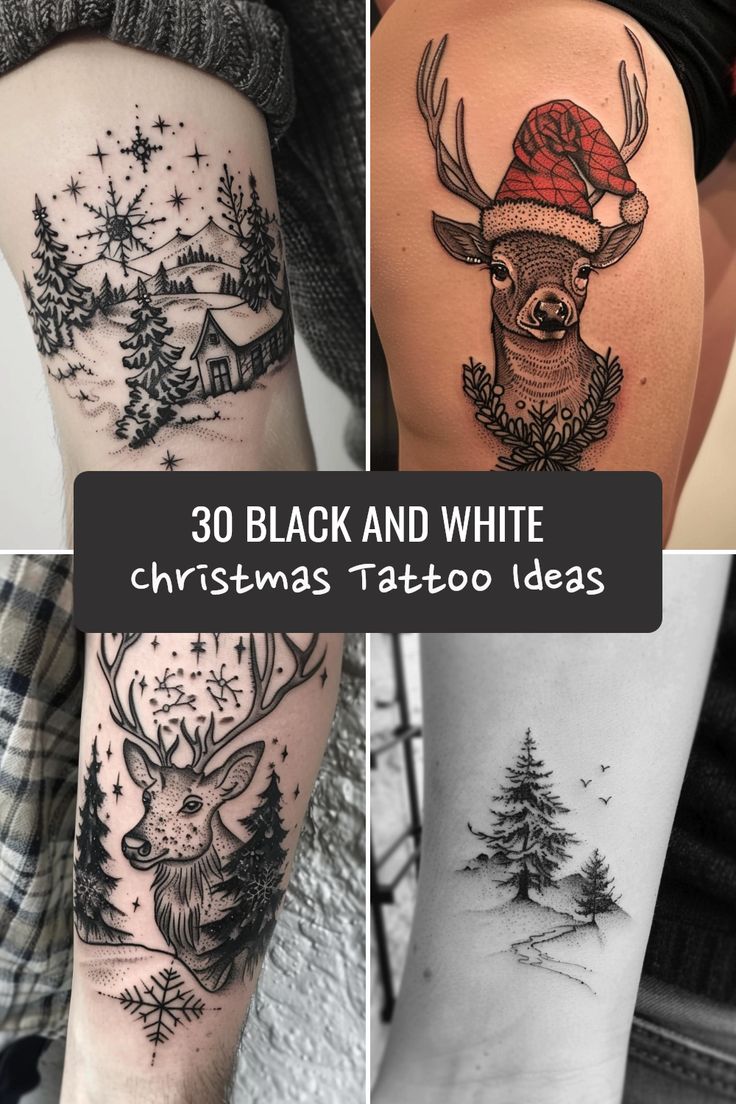 30 Black and White Christmas Tattoo Ideas