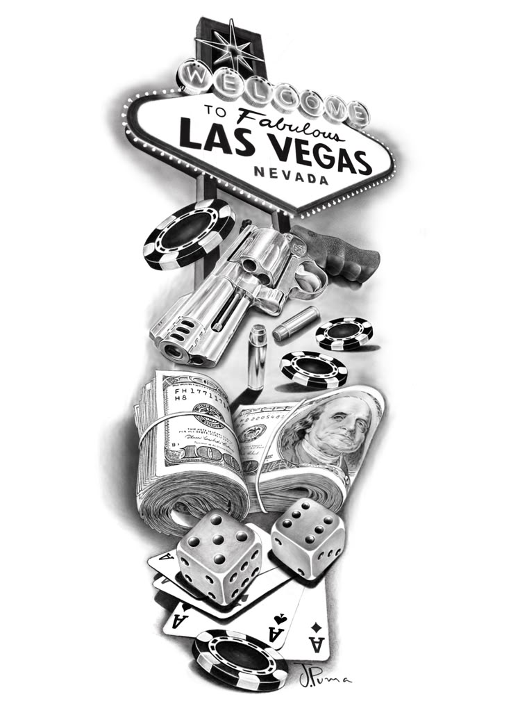 Black and White Las Vegas Casino Tattoo Design