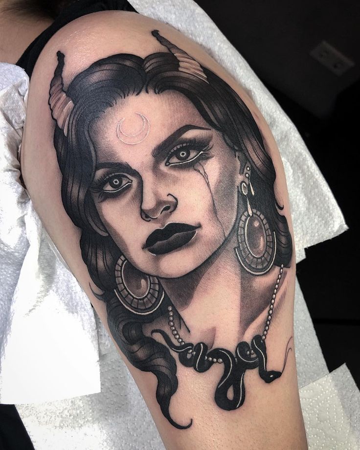 Selina ☽ on Instagram: “Had so much fun tattooing this interpretation of Lilith #tattoooftheday #inkmaster #tattoodesigns #tattooartwork #tattooarts #arttattoo #tattoogoals #cooltattoos #tattoocommunity #tattoocollection #tattoosketch #tattoolifestyle