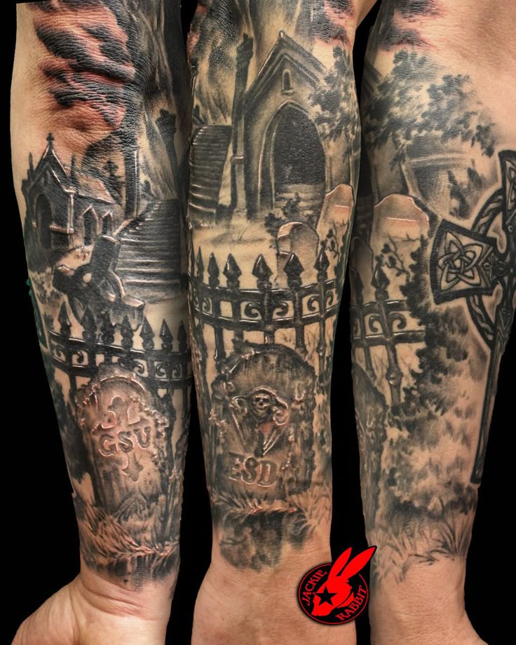 Graveyard Tombstone Sleeve Tattoo by Jackie Rabbit by jackierabbit12 on  DeviantArt