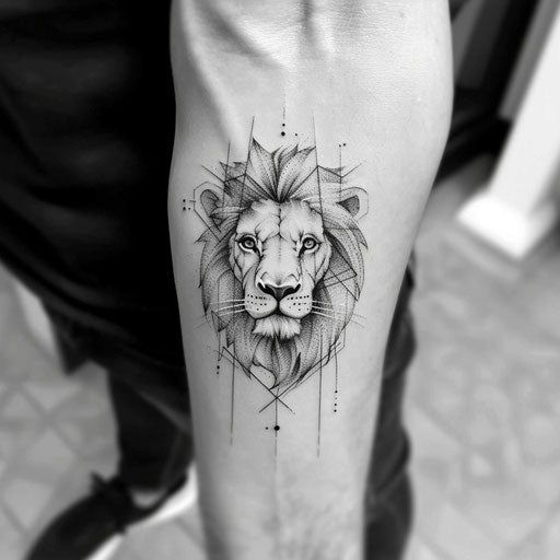 Minimalist tattoo sketch of the Lion of Judah in a flat style