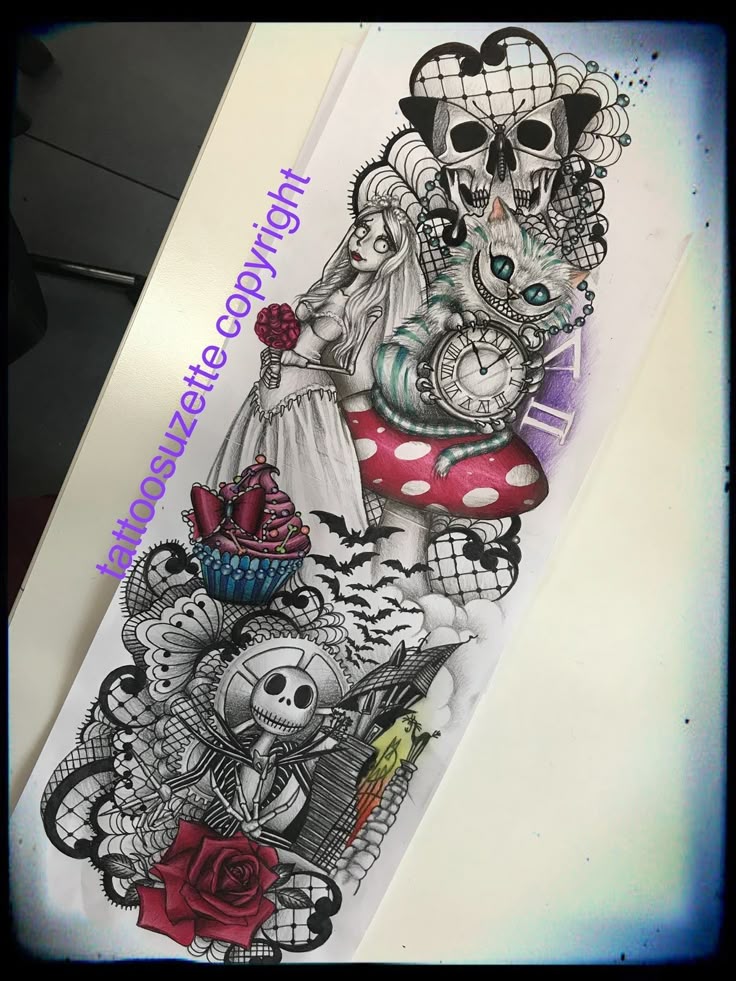 Pin by Abbie Elliott on Tattoo Ideas | Disney sleeve tattoos, Halloween  tattoos, Wonderland tattoo