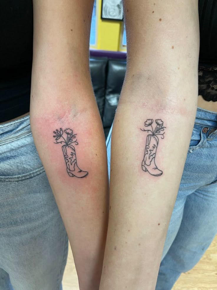 best friend matching cowboy boot tattoo