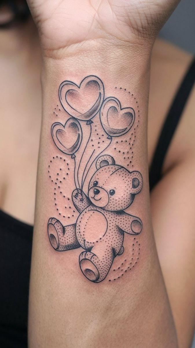 🎈 Playful Teddy Bear & Balloon Tattoo Designs
