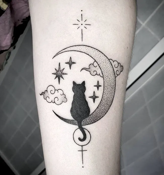 Black Cat Moon Tattoo