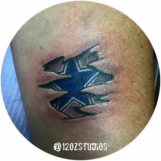 Dallas Cowboys star skin rip tattoo by Jose Bolorin. #12ozstudios #team12oz  #tattoos #tattooartist #dallas #cowboys #texas #football #nfl  #tattoosformen #tattoosforwomen