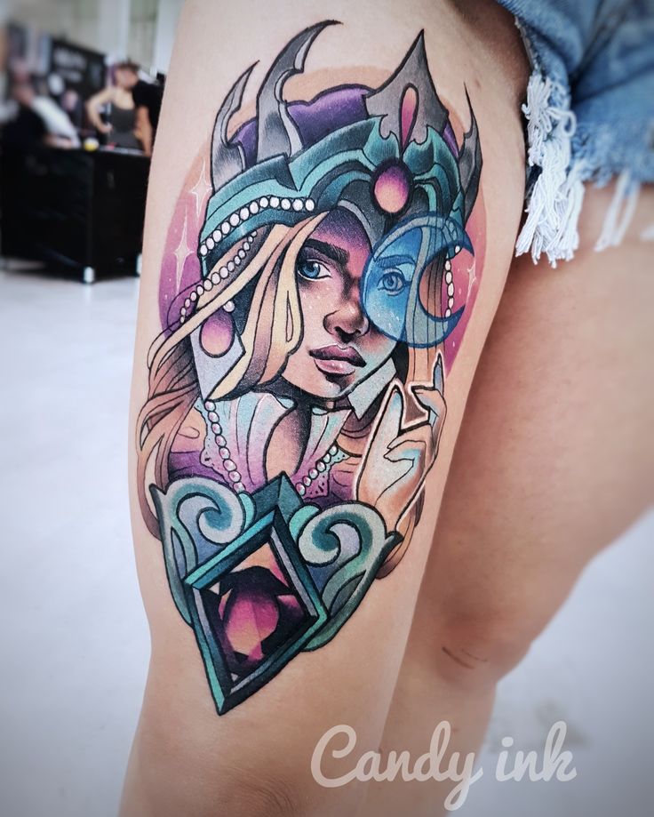 neo #traditional #new #school #girly #witch #tattoo #moon #magic #custom # design