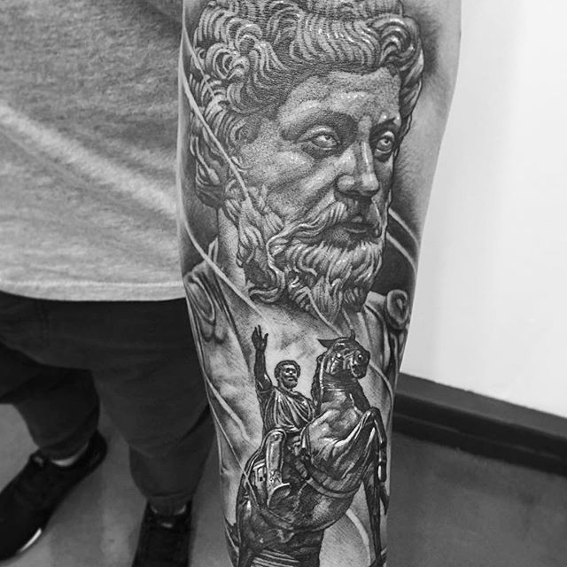 Stoicism #Repost @rastyknayles Everything we hear is an opinion not a fact.  Everything we see is a perspective not the truth. - Marcus Aurelius. Todays  addition to a Stoicism sleeve in progress. #