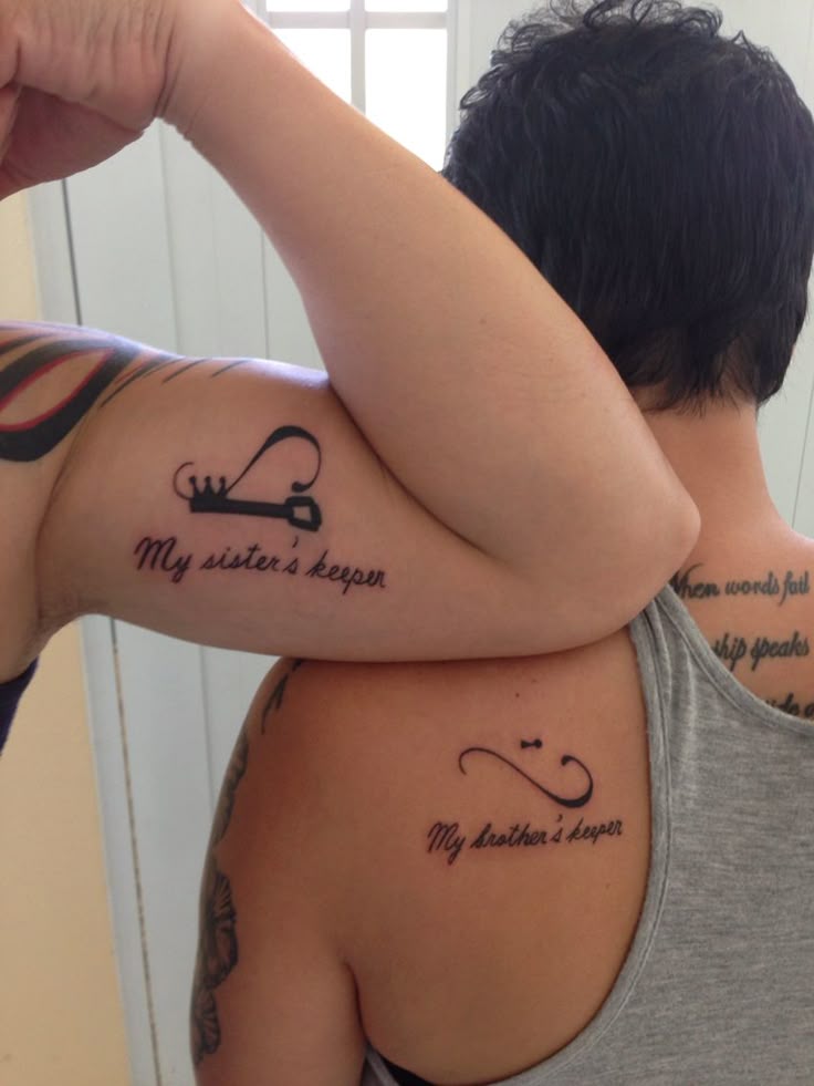 Matching tattoos siblings brother sister family. My brother's keeper my  sister's keeper.