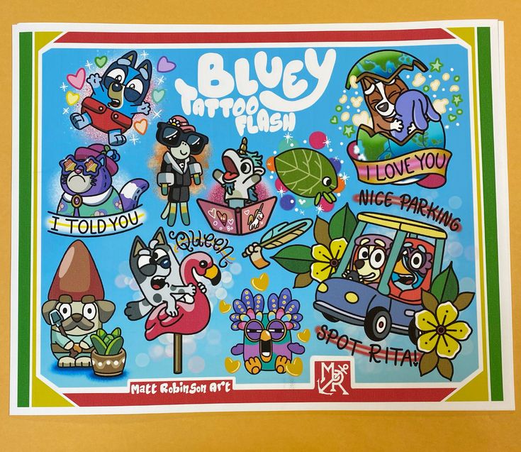 Bluey Tattoo Flash by Matt Robinson at Anchor Tattoo in Vacaville California