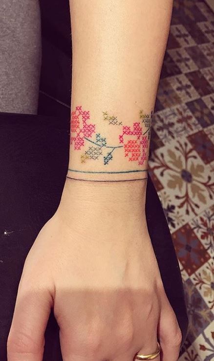 65 Colorful Cross Stitch Tattoos Designs and Ideas - Tattoo Me Now