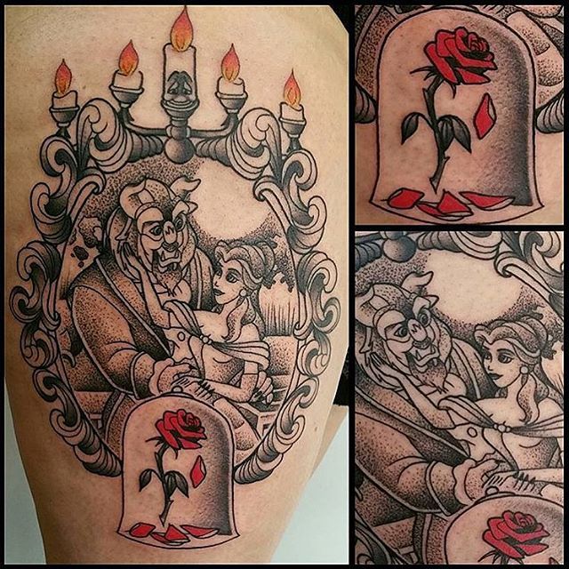 Beauty and the Beast dot work done by @jamieleeknott #InkedDisney