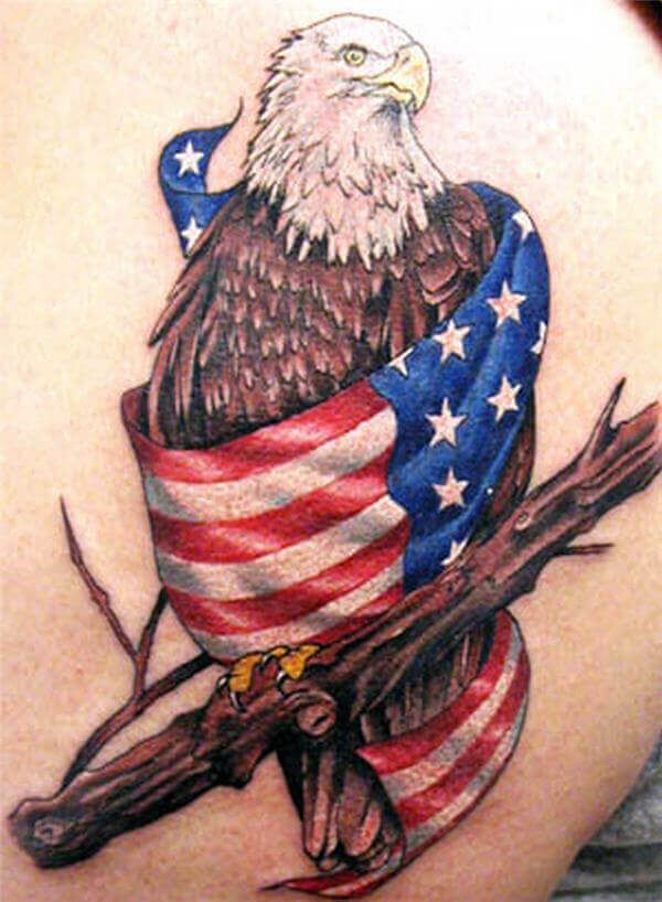 14+ Best Bald Eagle With American Flag Tattoo Designs