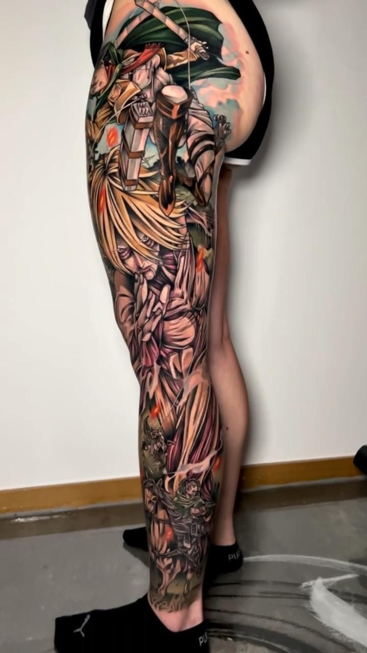 Attack on Titan Leg sleeve - tattoo by dave.vero.ink