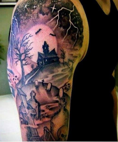 40 Graveyard Tattoo Designs for Men
