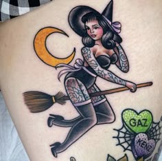 12 Pinup tattoo ideas in 2025 | spooky tattoos, witch tattoo, pin up tattoos