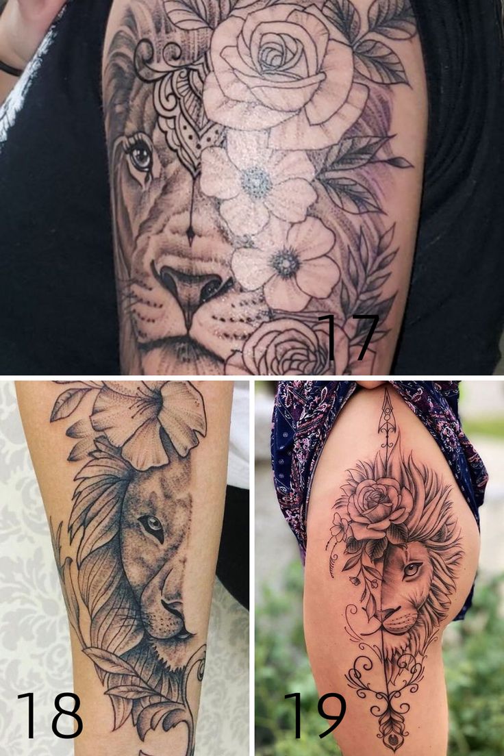 Fiercely Strong Half Lion Half Flower Tattoo Ideas