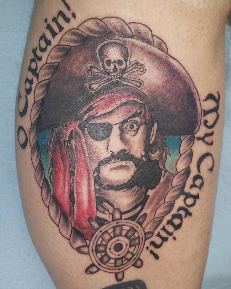 cool 60 Masterful Pirate Tattoo Ideas - Rulers of the Seas Check more at  http://stylemann.com/best-pirate-tattoo-ideas/