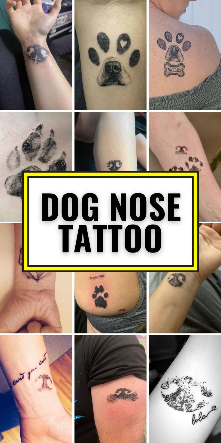 Simple and Realistic Dog Nose Tattoo Ideas Memorial with Paw Prints and  Heart Design