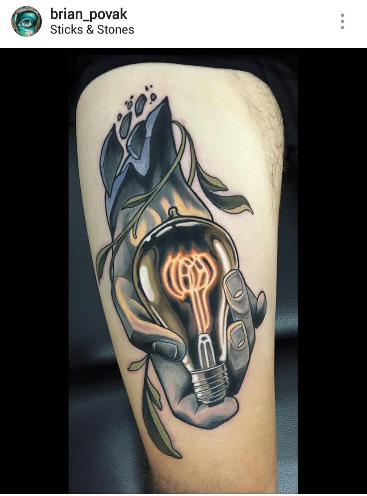 Lightbulb tattoo by Brian Povak