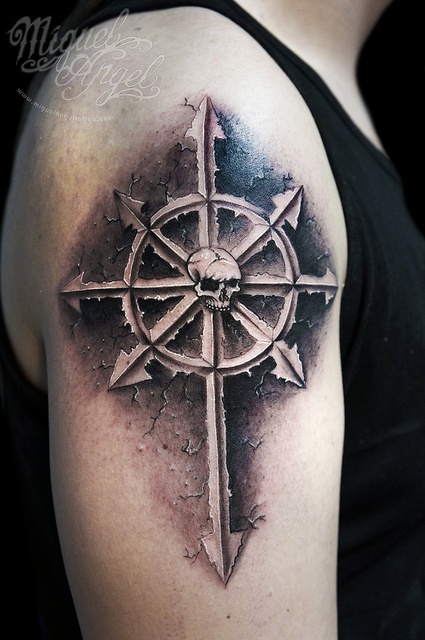 Chaos symbol and skull custom tattoo