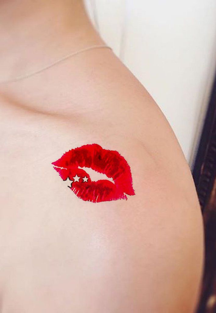 Peck Simple Red Lips Smooches Kisses Temporary Tattoo