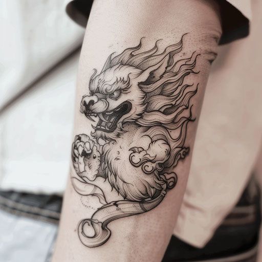 Dynamic Foo Dog Tattoo Flash