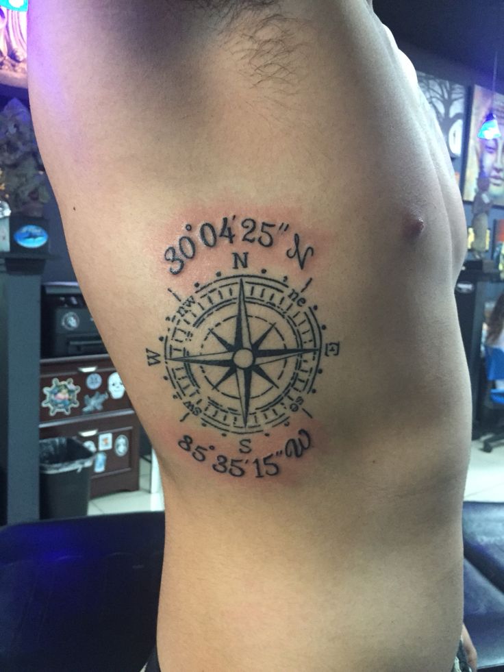 Compass with coordinates tattoo