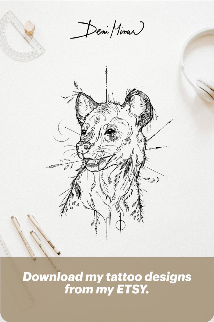 Animal lover delicate tattoo idea: custom line-drawing with hyena by Deni  Minar